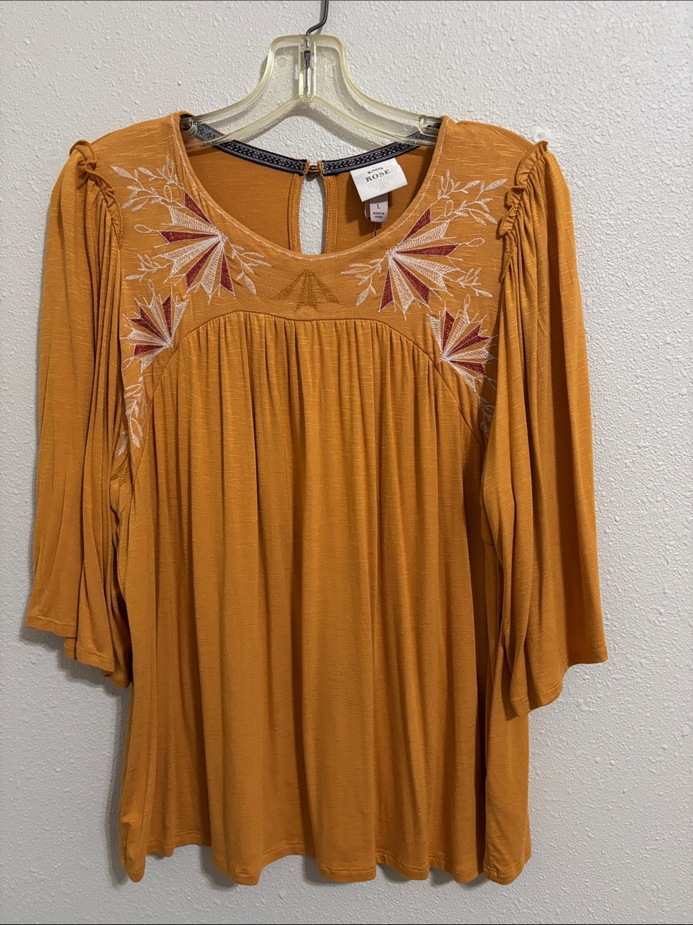 Knox Rose Embroidered Long-Sleeve Scoop-Neck Top